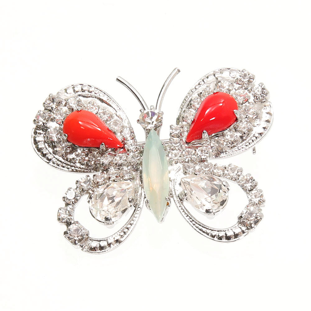 ブローチ 白い石付き フランス ヴィンテージ 銀張りのライトストーンと