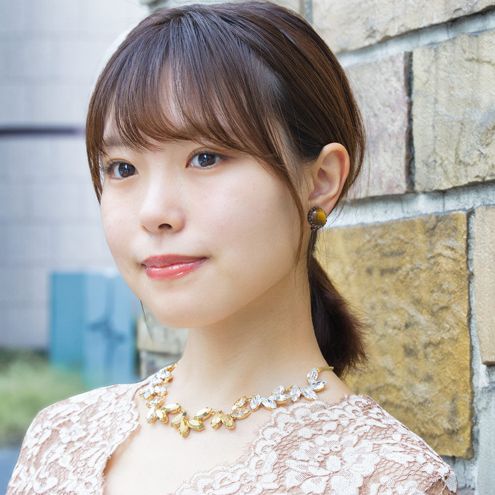 【TV着用モデル】ネックレス ラインストーン ゴールド クリアカラー ボタニカル 39cm ショート 144353