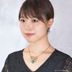 【ももクロ佐々木彩夏さん着用】ネックレス ボヘミアングラス ラインストーン パール グリーン ゴールド グレー 40cm ショート 145819