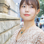 【ももクロ佐々木彩夏さん着用】ネックレス ボヘミアングラス ラインストーン パール グリーン ゴールド グレー 40cm ショート 145819