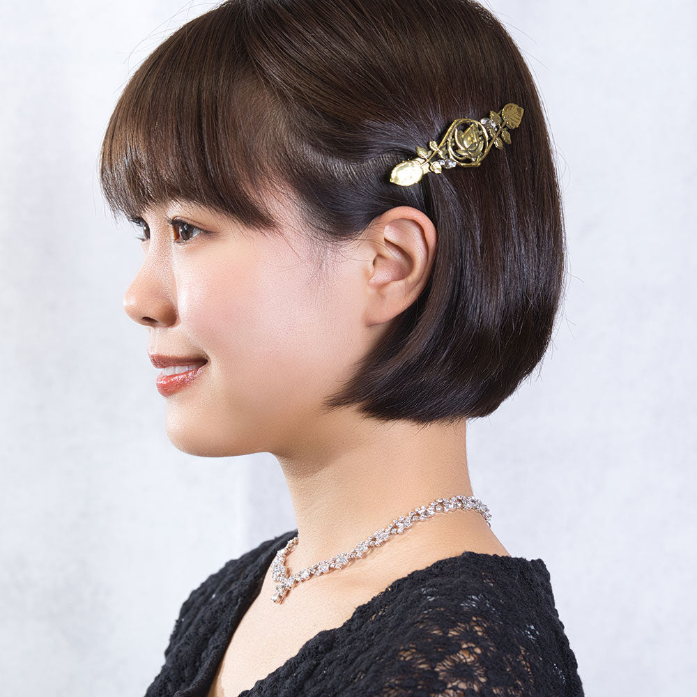 ヘアアクセサリー バレッタ ゴールド メタル ローズ 146158 メール便