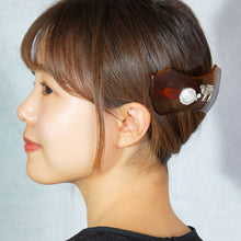 画像をギャラリービューアに読み込む, バレッタ パール ラインストーン ホワイト ブラウン クリアカラー ローズ らくだ 留金9cm 146923
