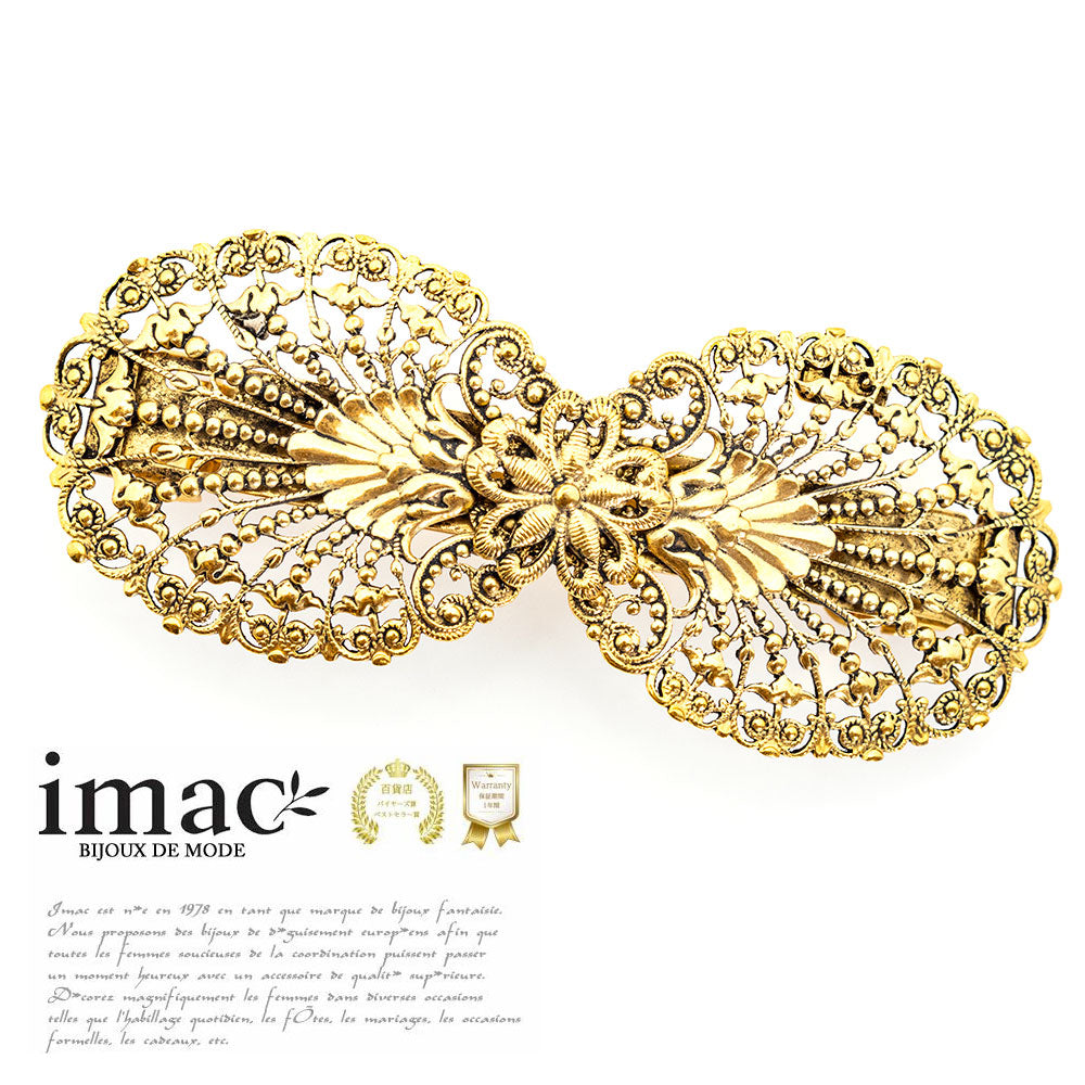 バレッタ レースメタル ゴールド フラワー 留金7cm 148096 – イマック