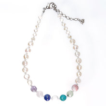 Load image into Gallery viewer, ネックレス 天然石 ターコイズ ラピスラズリ アメシスト ロードナイト ジェイド 淡水パール ローズクォーツ ブルー パープル ピンク ホワイト 39cm 148146
