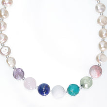 Load image into Gallery viewer, ネックレス 天然石 ターコイズ ラピスラズリ アメシスト ロードナイト ジェイド 淡水パール ローズクォーツ ブルー パープル ピンク ホワイト 39cm 148146
