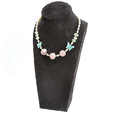 Load image into Gallery viewer, ネックレス 天然石 ローズクォーツ アマゾナイト プレナイト 淡水パール ピンク ホワイト ブルー グリーン ローズ バタフライ 42cm 148280
