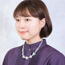 Load image into Gallery viewer, ネックレス 天然石 ローズクォーツ アマゾナイト プレナイト 淡水パール ピンク ホワイト ブルー グリーン ローズ バタフライ 42cm 148280
