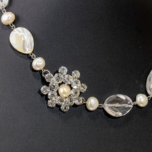 画像をギャラリービューアに読み込む, ネックレス 天然石 クォーツ 白蝶貝 淡水パール ラインストーン ホワイト クリアカラー 44cm nl148411
