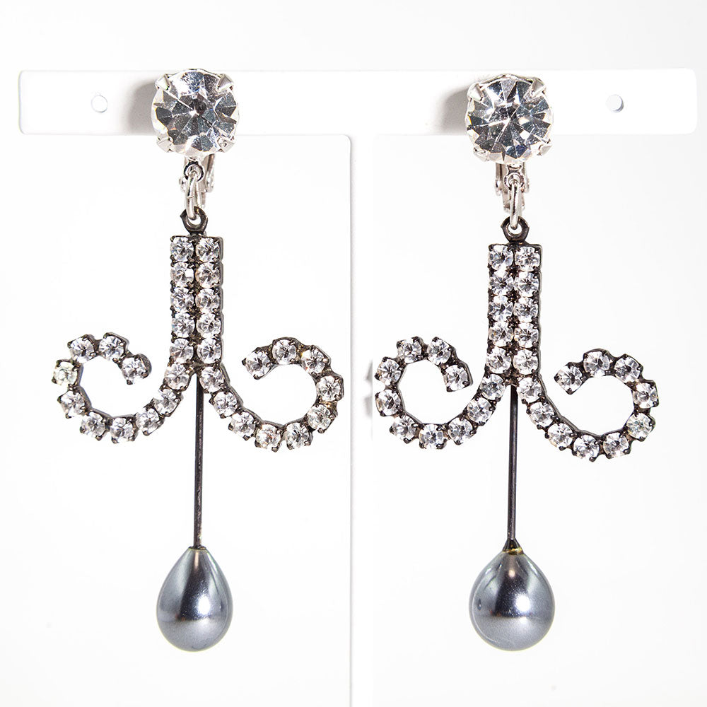イヤリング ラインストーン パール クリアカラー グレー 149291
