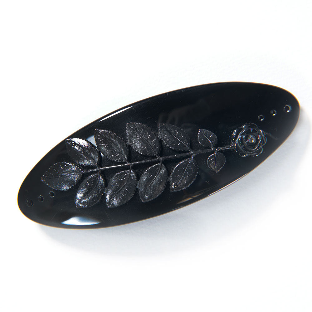 バレッタ 天然石 オニキス ブラック ローズ 留金9cm 149547
