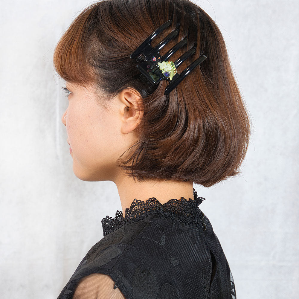 ヘアクリップ スターリリー ボヘミアングラス ラインストーン グリーン ブルー ピンク ブラック リーフ 149755