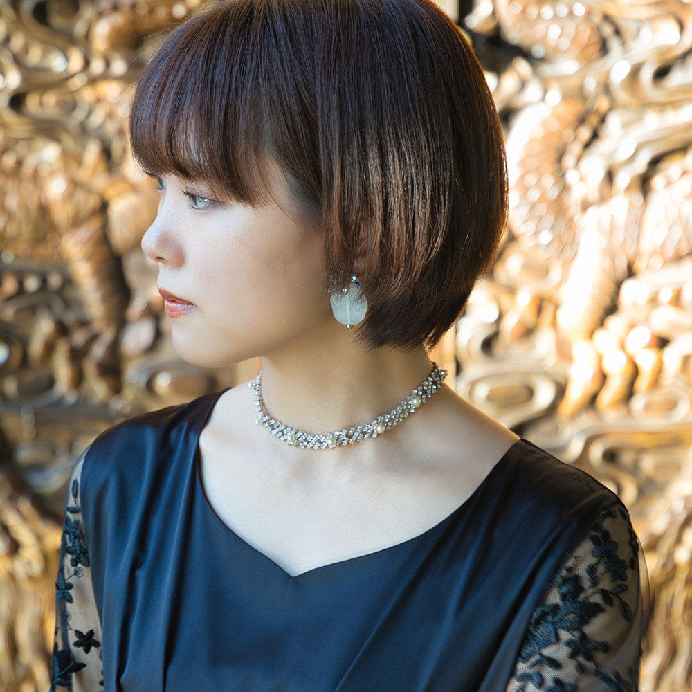 石栗奏美さん着用】ネックレス ラインストーン パール クリアカラー