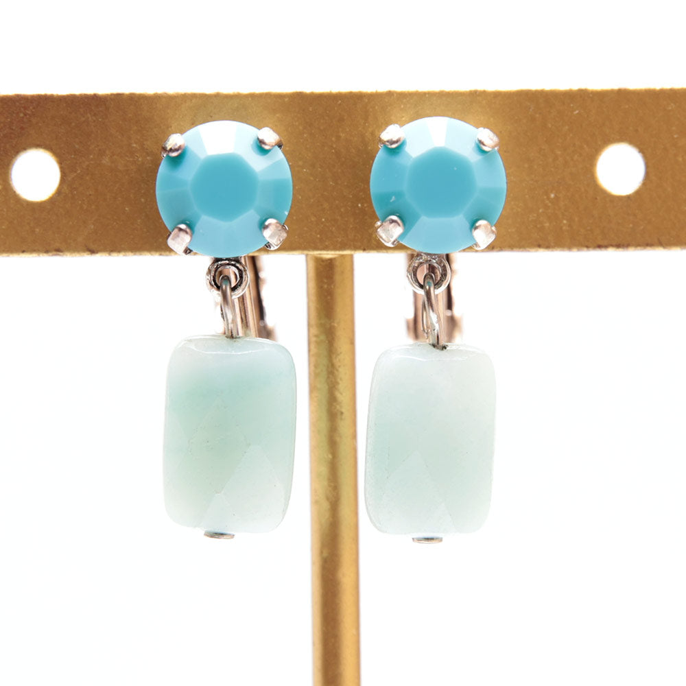 イヤリング 天然石 アマゾナイト ラインストーン ブルー 150094