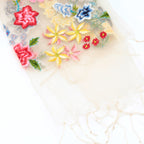 スカーフ シルク ホワイト レッド ブルー イエロー 薔薇 刺繍 150138