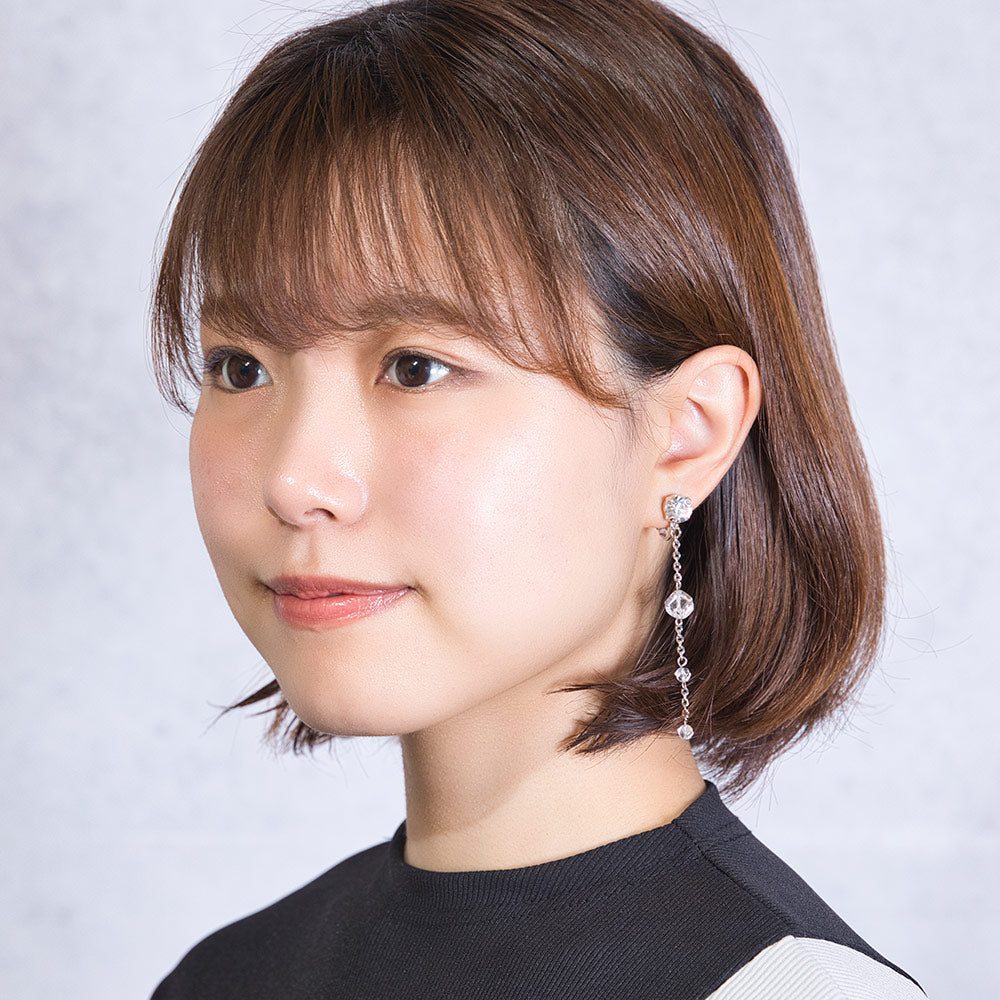 イヤリング クォーツ ラインストーン クリアカラー キューブ ロング 150142