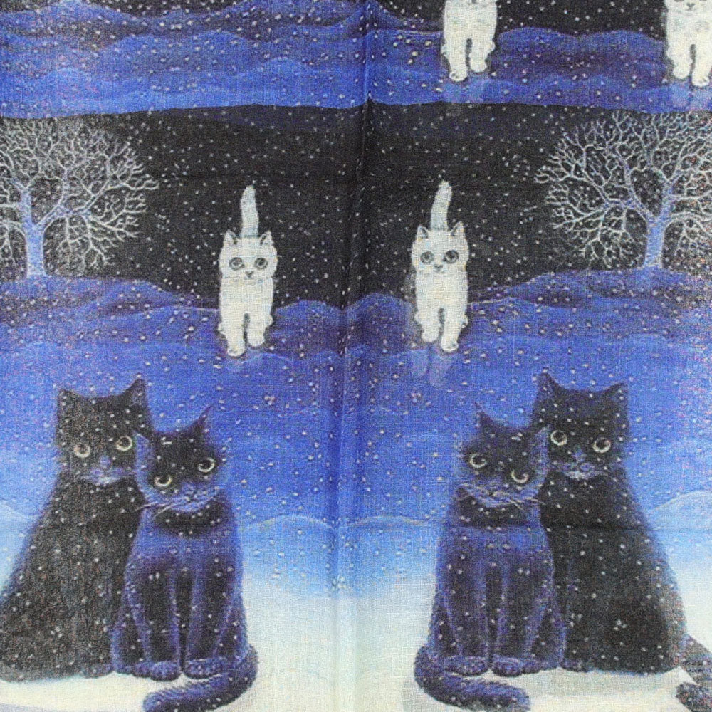 スカーフ ウール シルク ブルー キャット 150605 メール便