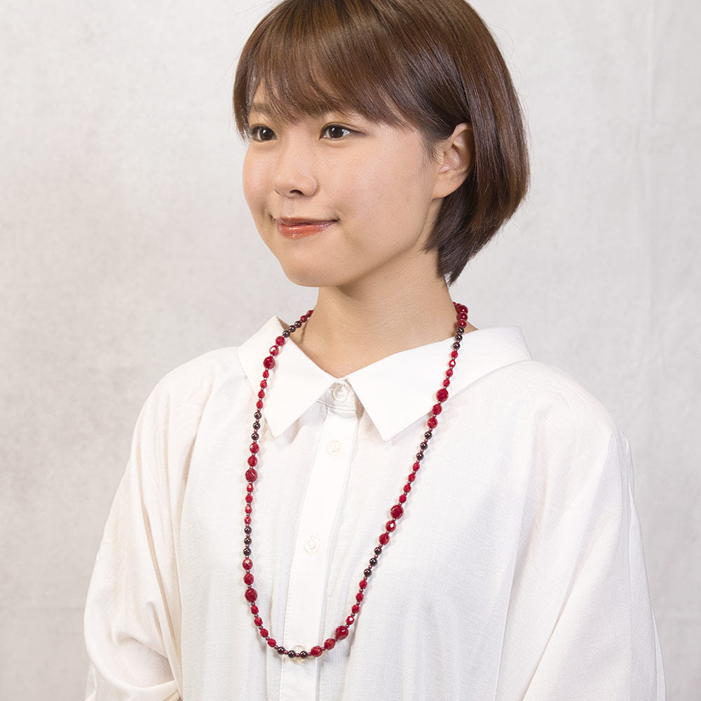 ネックレス ガーネット ボヘミアングラス ロング レッド 150754
