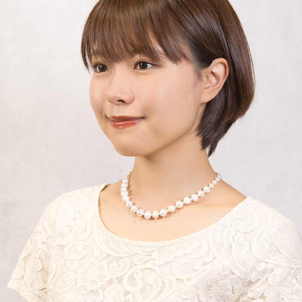 大島由香里 アナ着用】ネックレス 淡水パール ショート ホワイト