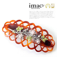 Load image into Gallery viewer, バレッタ メタル リーフ 七宝 ブラウン ピンク グリーン ローズ 留金8cm 150822
