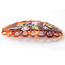 Load image into Gallery viewer, バレッタ メタル リーフ 七宝 ブラウン ピンク グリーン ローズ 留金8cm 150822
