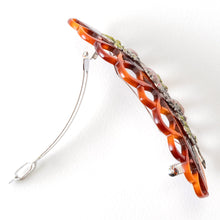 Load image into Gallery viewer, バレッタ メタル リーフ 七宝 ブラウン ピンク グリーン ローズ 留金8cm 150822
