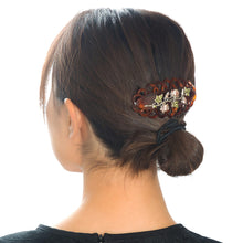 Load image into Gallery viewer, バレッタ メタル リーフ 七宝 ブラウン ピンク グリーン ローズ 留金8cm 150822
