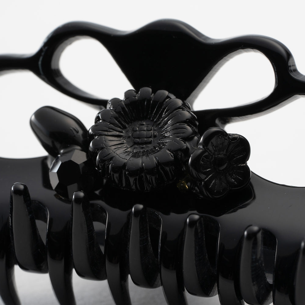 ヘアクリップ ガーデン ボヘミアングラス フラワー ブラック S 150995