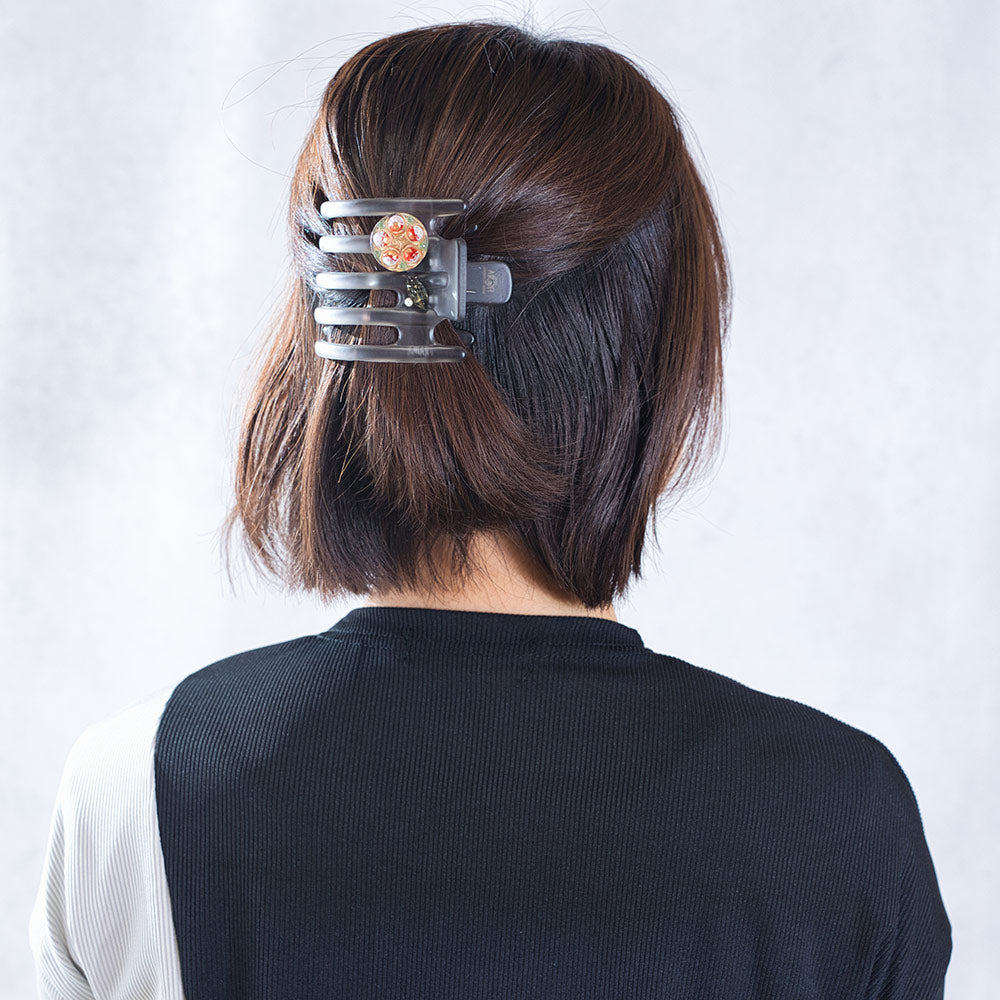 ヘアクリップ ボヘミアングラス ラインストーン パール レッド グレー 151061
