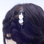 コーム 白蝶貝 ラインストーン ホワイト フラワー ブラック  かんざし ヘアアクセサリー 149394