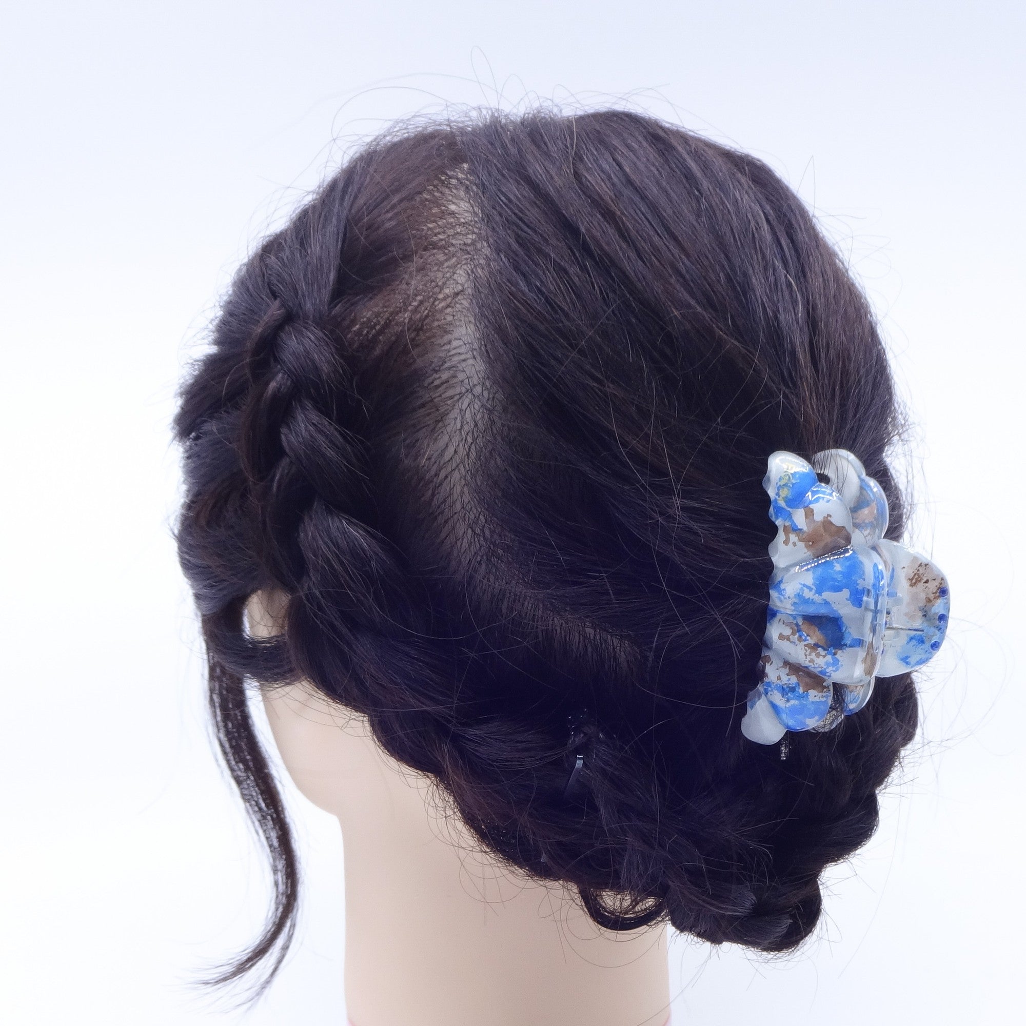 通販 送料無料  imac 青とクリスタルの花形ヘアクリップ ヘアアクセサリー