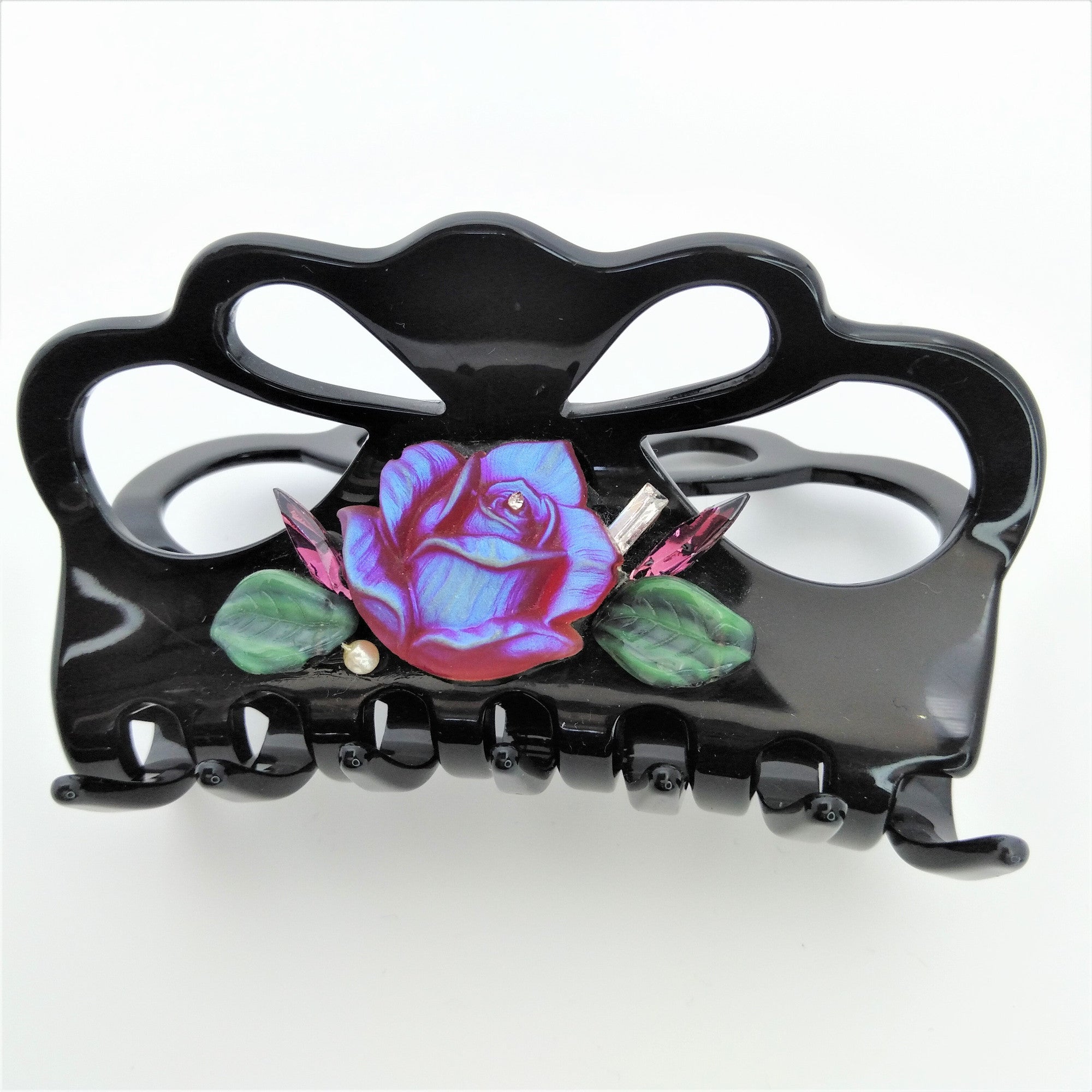 ヘアクリップ ガーデン ヨーロピアングラス ローズ 葉 ブラック レッド 149450