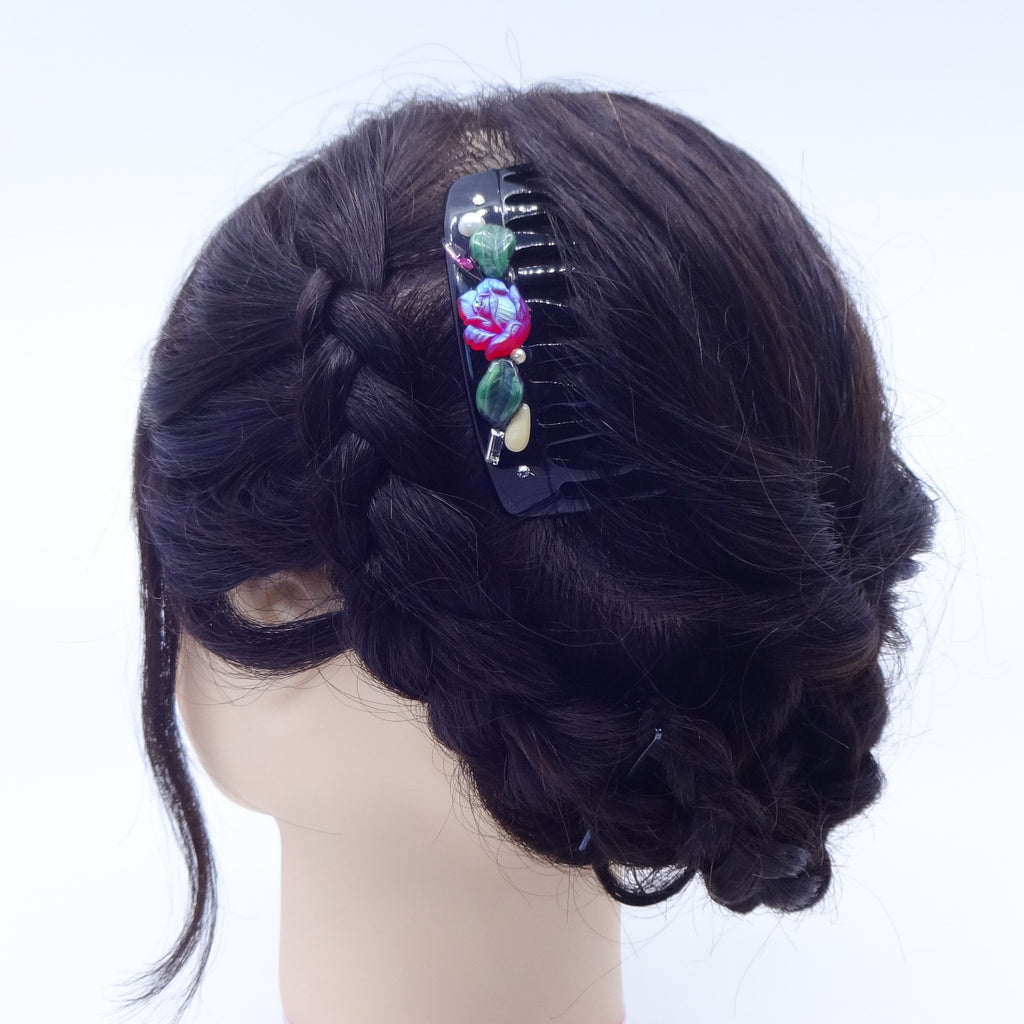 コーム ヨーロピアングラス ローズ 葉 ブラック レッド  かんざし ヘアアクセサリー 149449