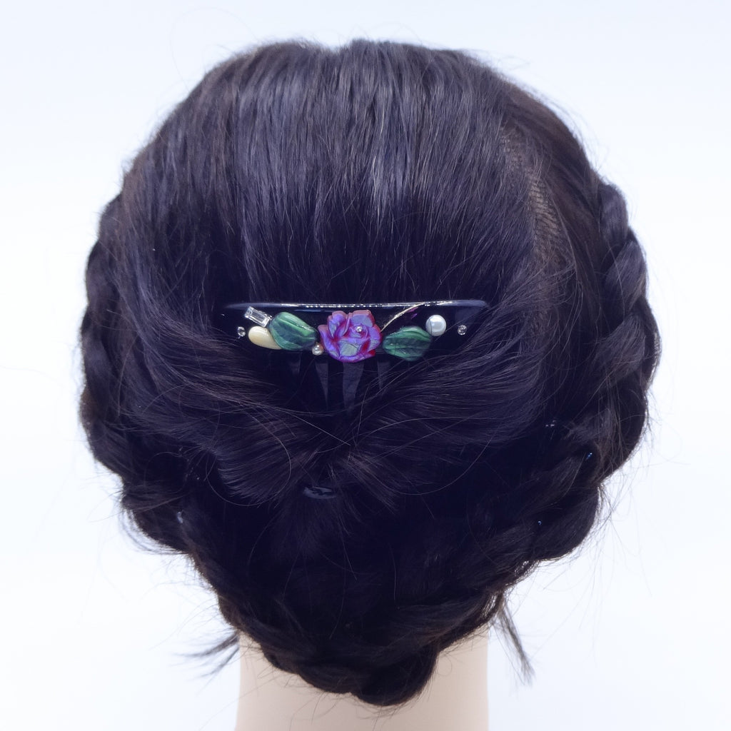 コーム ヨーロピアングラス ローズ 葉 ブラック レッド  かんざし ヘアアクセサリー 149449
