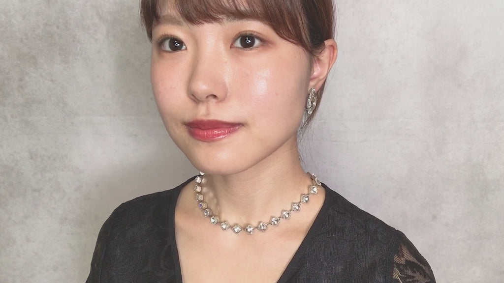ネックレス ラインストーン クリアカラー スクエア ショート 094586