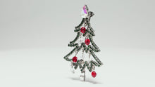 Load and play video in Gallery viewer, Brooch Rhinestone Christmas Tree Green Red 150678
